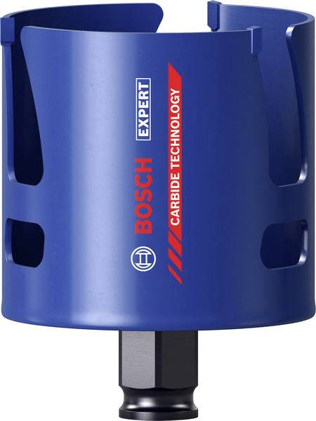 Ein blauangestrichen Bosch Expert Lochsäge zum Schneiden mit der Aufschrift 