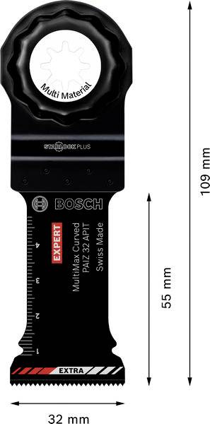BOSCH Expert MultiMax Gebogenes Schneidblatt, 109 mm Länge, 32 mm Breite, geeignet zum Schneiden von Mehrschichtmaterialien, Schweizer Herstellung.