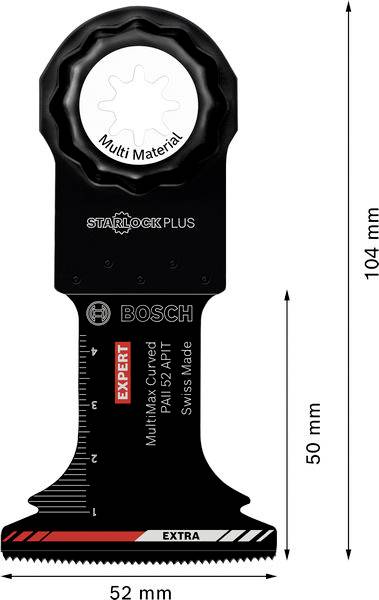 Bosch Starlock Plus MultiMax Multimaterial-Sägeblatt mit Kurve, 104 mm Höhe, 52 mm Breite, Schweizer Herstellung, Marke Expert, 50 mm Schnitttiefe.