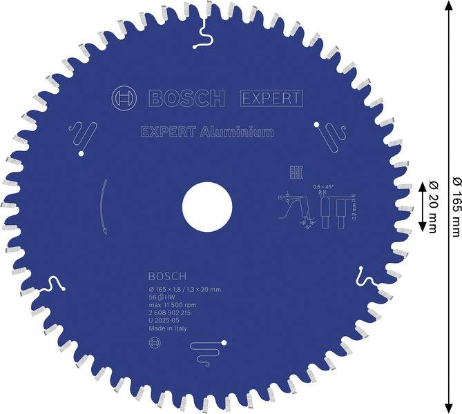 Ein rundes Bosch-Sägeblatt in Blau mit der Bezeichnung „EXPERT Aluminium