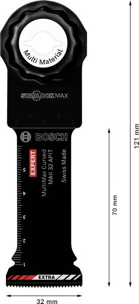 Bosch StarlockMax Multimax Curved-Tec Klinge, 32mm breit und 121mm lang, geeignet zum Schneiden von Mehrschichtmaterialien.