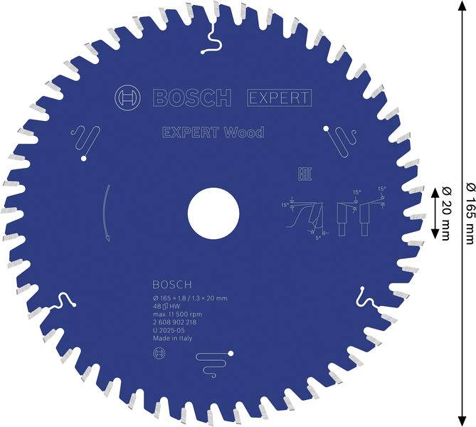 Ein blaues kreisförmiges Sägeblatt mit der Bezeichnung „BOSCH EXPERT Holz