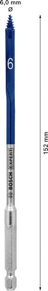 Ein 6,0 mm Bohrer mit blauem und silbernem Design, mit einer Länge von 152 mm.