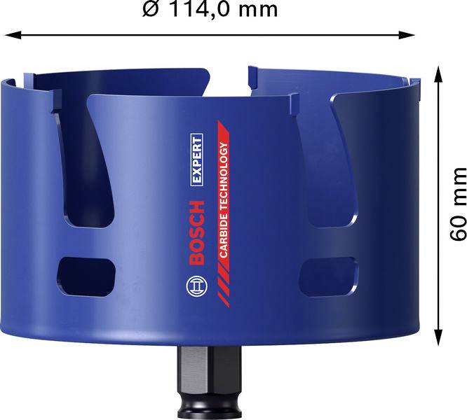 Eine blaue Bosch Expert Lochsäge mit der Bezeichnung „Carbide Technology