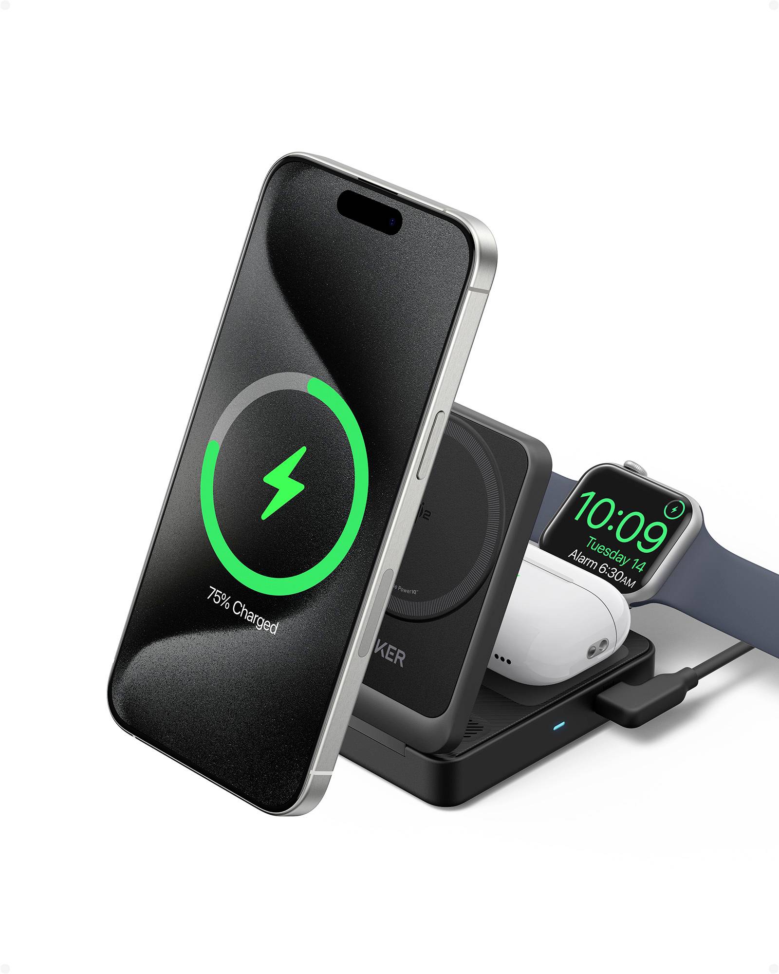 Ein Smartphone, das auf einem kabellosen Ladeständer 