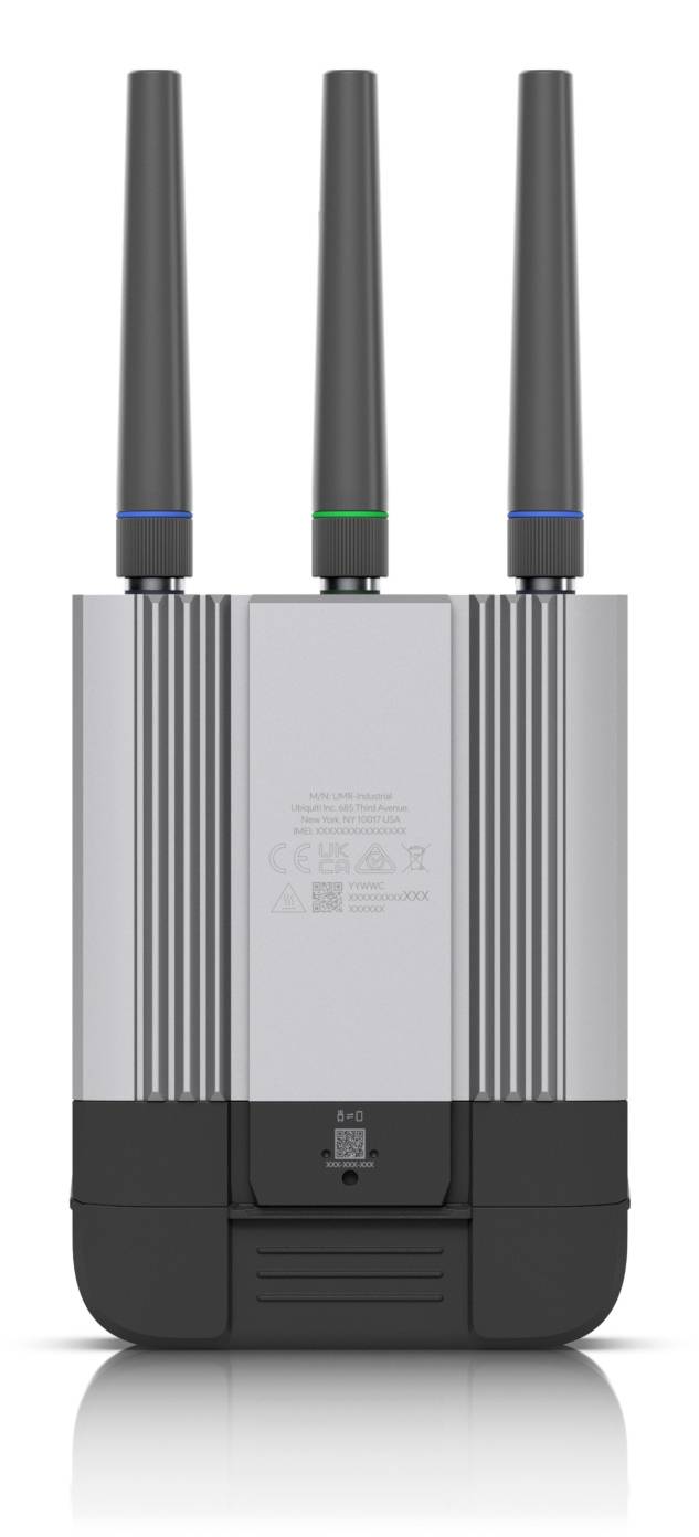 Ein vertikales, rechteckiges Gerät mit drei Antennen, die oben herausragen, das für Netzwerk- oder Kommunikationszwecke verwendet wird.