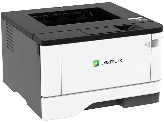 Ein schwarzweißer Lexmark-Laserdrucker mit Papierausgabefach oben, Steuertasten oben rechts und Lüftungsschlitzen an der Seite.