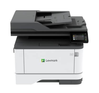 Ein Multifunktionsdrucker mit einem Anzeigebildschirm mit dem Lexmark-Logo auf der Vorderseite.