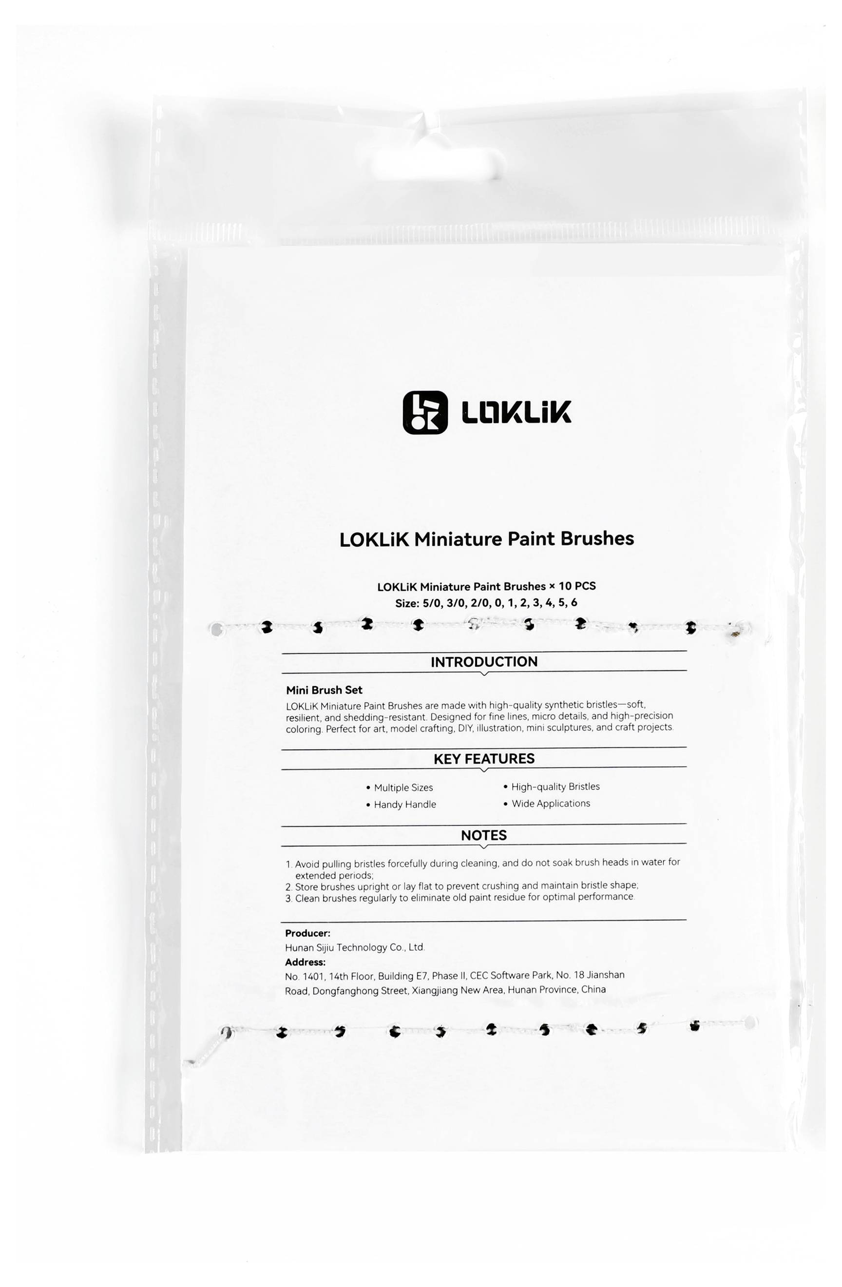 Paket mit 'LOKLIK Miniatur-Pinseln'. Enthält 5 hochwertige Pinsel für Modell- und Detailmalerei. Enthält Einführung und Merkmale.