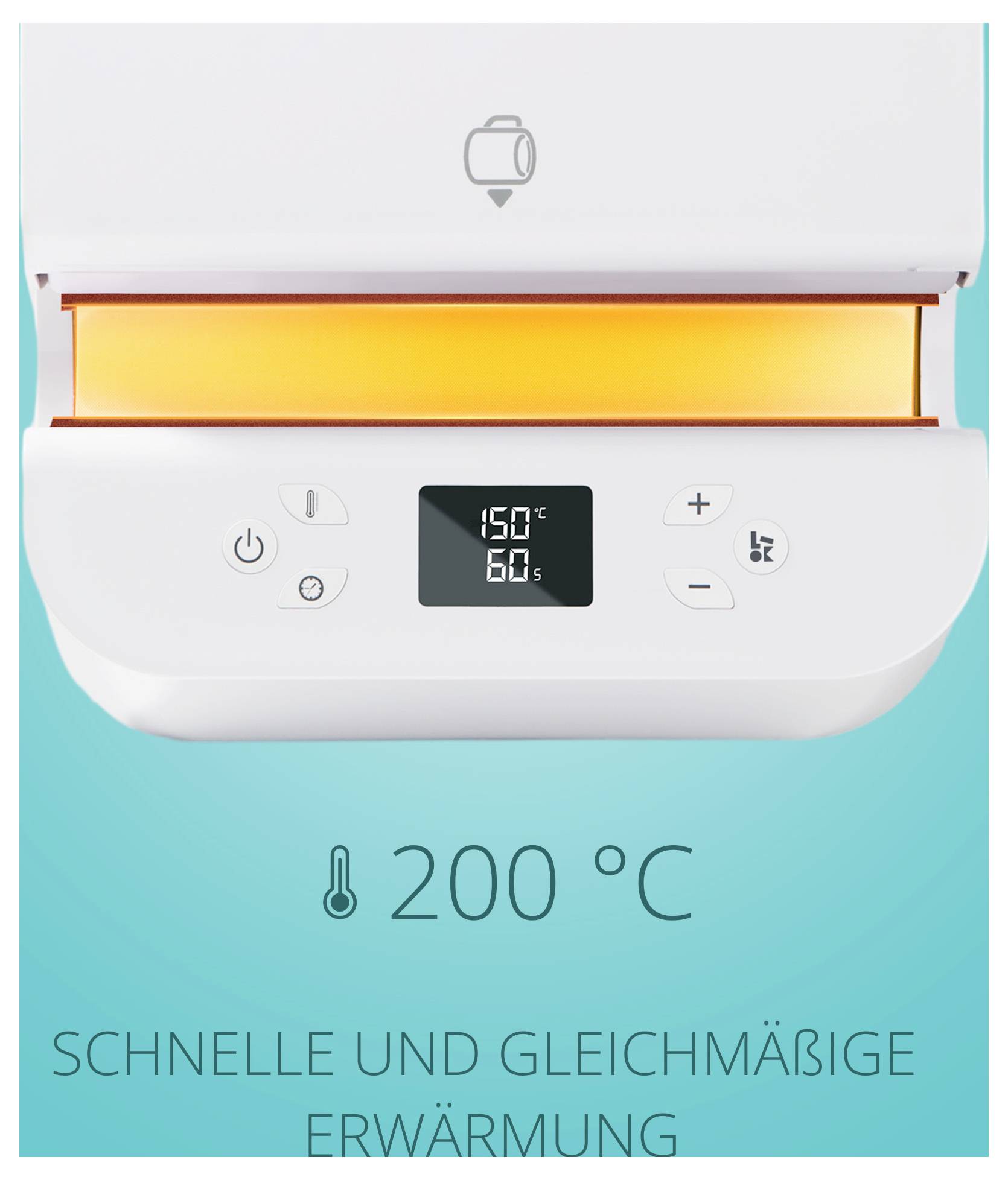 Ein Küchengerät mit einem digitalen Bildschirm, auf dem „150°C