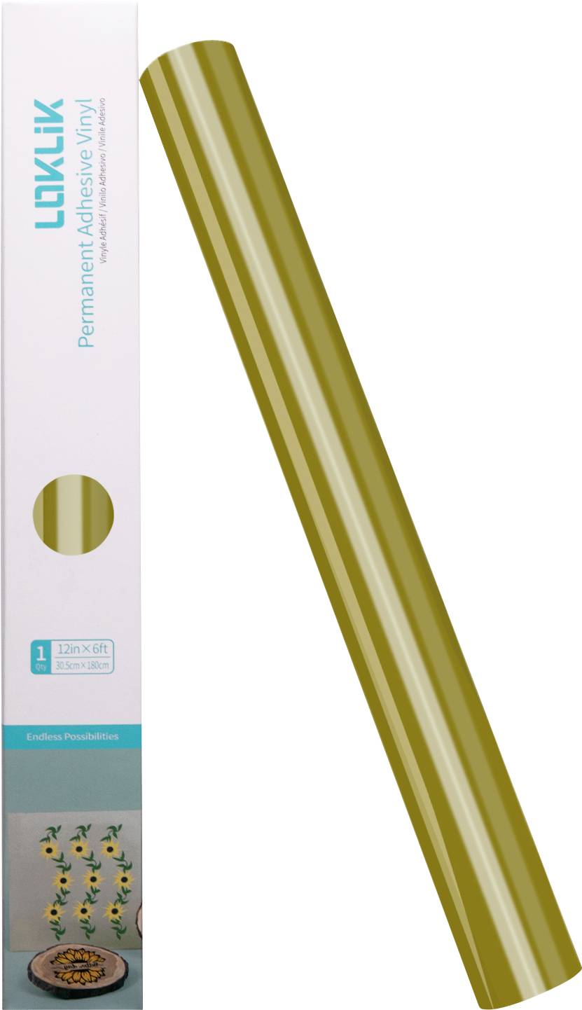 Eine Rolle aus metallischem goldfarbenem Klebeband neben seiner Verpackungsbox. Die Box zeigt „Lick Lick