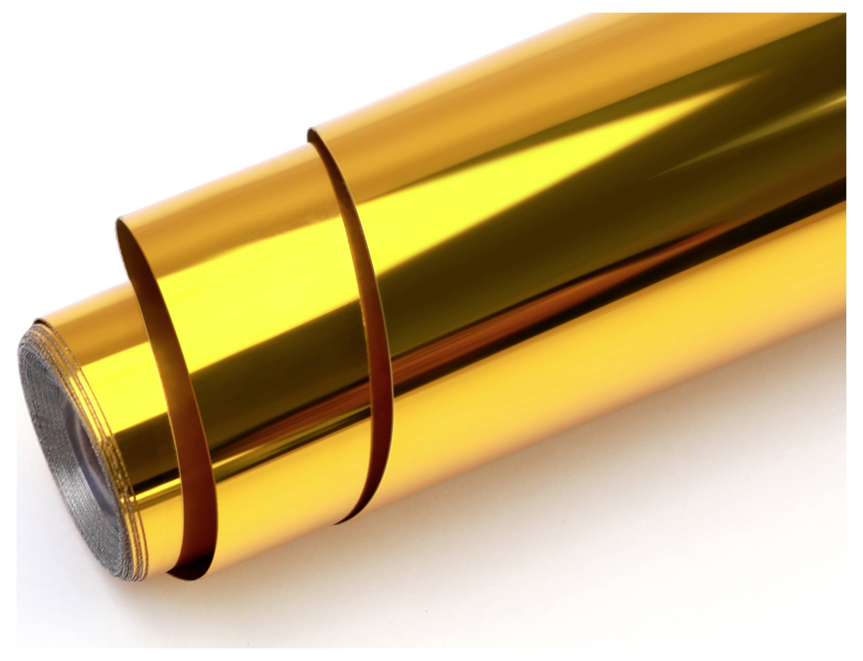 Eine Rolle aus reflektierendem goldenem Material ist teilweise abgerollt und zeigt seine glänzende Oberfläche.