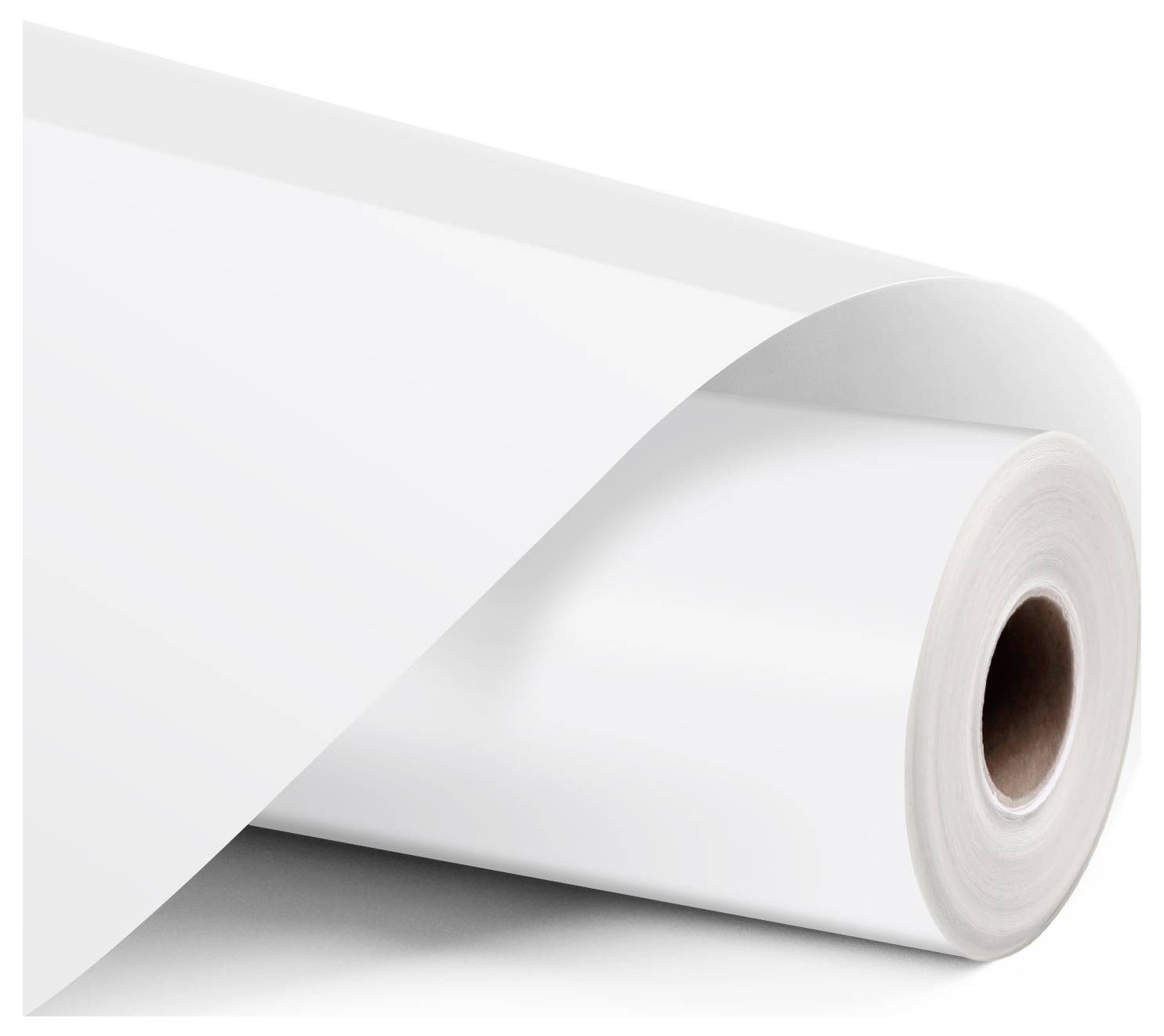 Eine große Rolle weißes Papier, teilweise abgerollt, zeigt die glatte Textur und die saubere Oberfläche, die sich zum Drucken oder Basteln eignet.