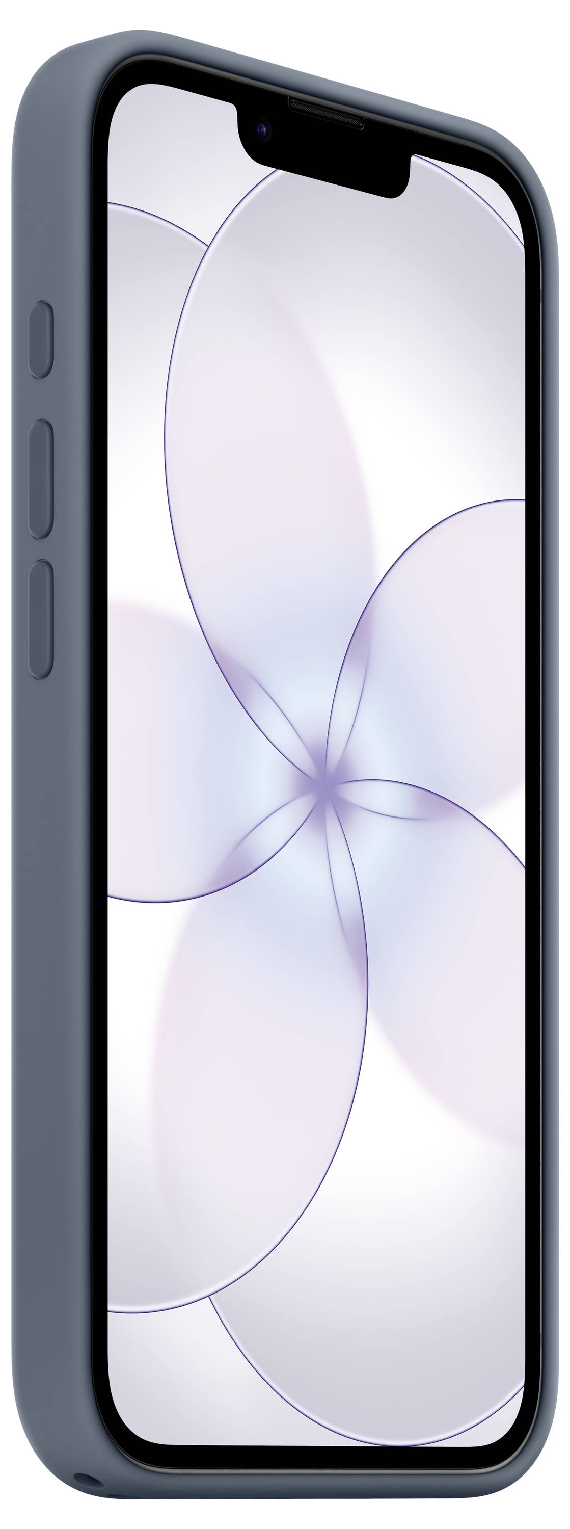 Ein Smartphone mit einem blauen Gehäuse, das auf seinem Bildschirm ein abstraktes Muster aus sich überlappenden Kreisen in sanften Farben anzeigt.