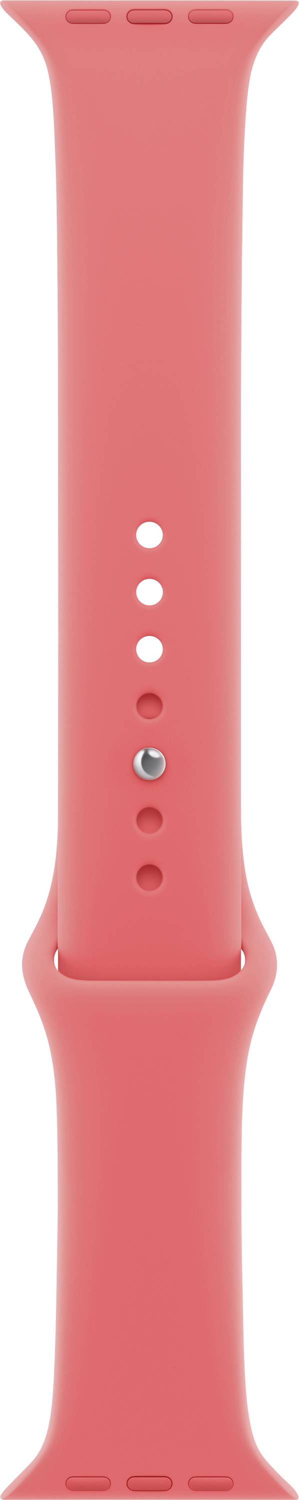 Ein leuchtend rosa Smartwatch-Armband mit mehreren Verstelllöchern, entwickelt für einen sicheren und individuell anpassbaren Sitz.