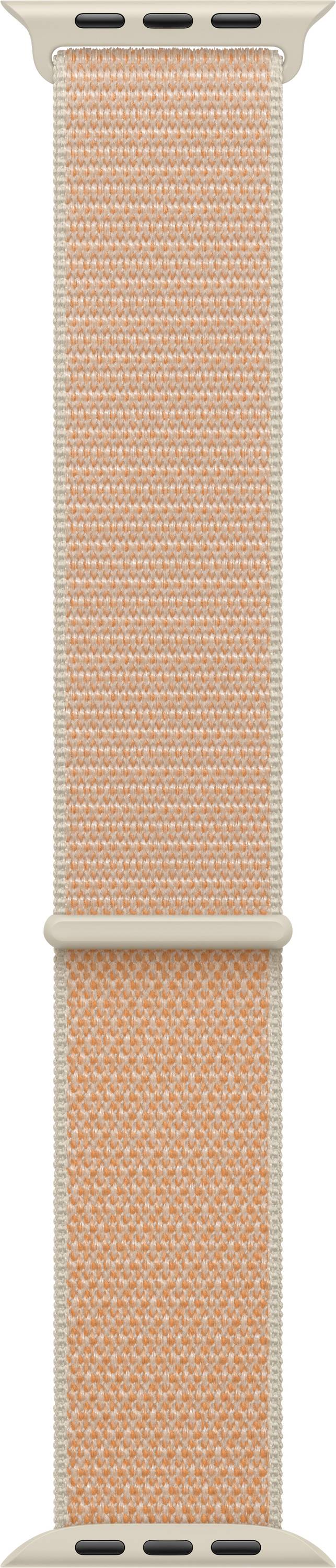 Orangenes gewebtes Smartwatch-Armband mit beigen Steckverbindern.
