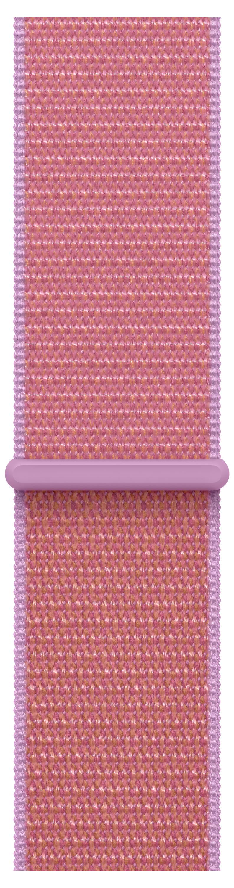 Eine Nahaufnahme eines rosa gewebten Riemens mit einer passenden rosa Schnalle. Der Riemen weist ein strukturiertes Muster auf, das Haltbarkeit und Stil andeutet.