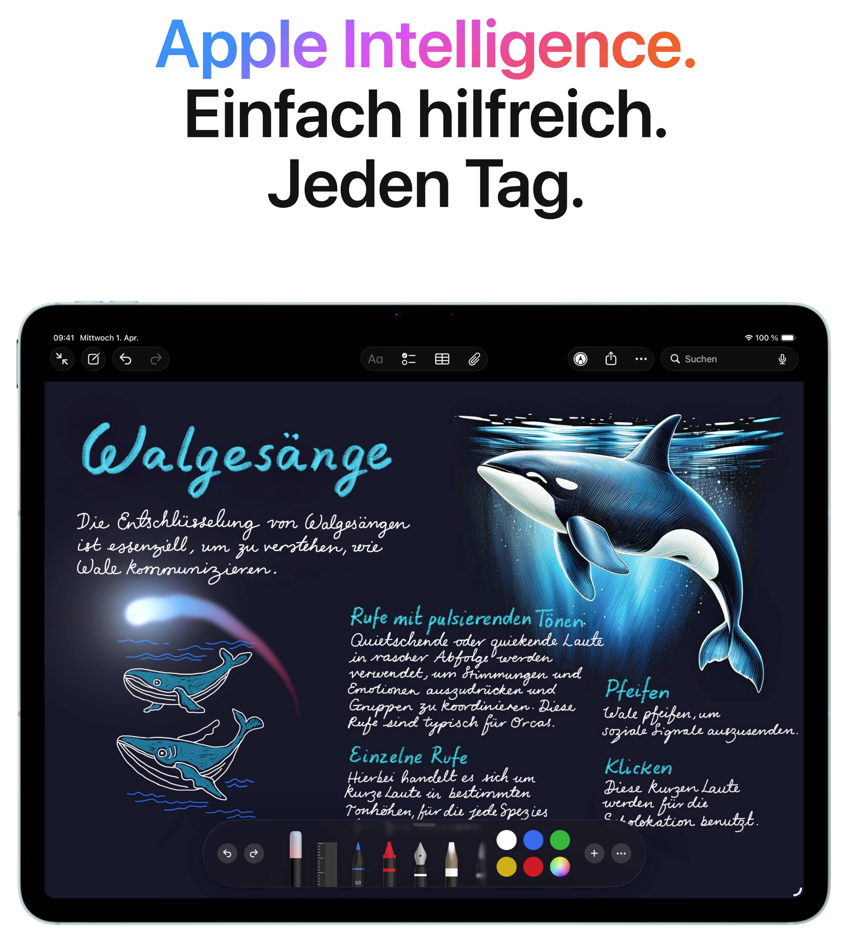 'Ein Display mit einer Illustration von Walen im Ozean, umgeben von erklärendem Text. Oben steht: 