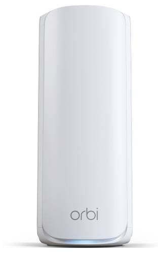 Ein weißer zylindrischer Smart WiFi 6E Router mit der Marke „orbi