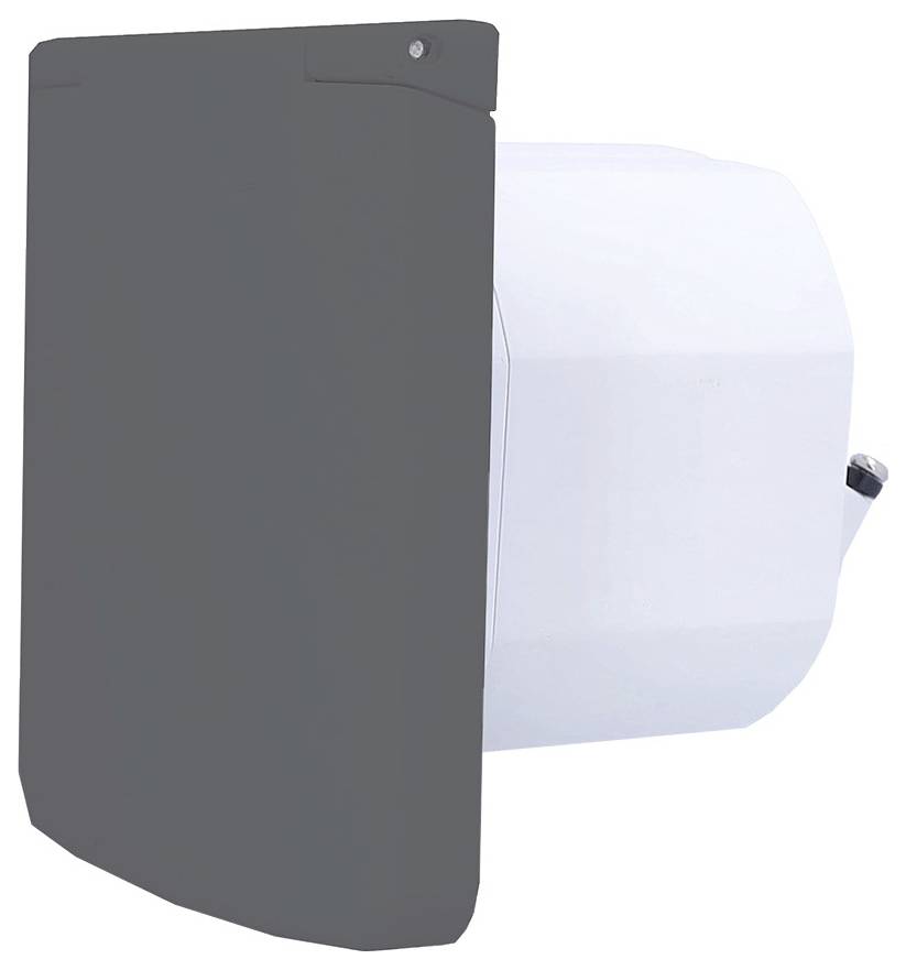 Eine aufgerollte blau-schwarze Elektroverlängerungsschnur mit einer Schutzabdeckung auf einer Holzoberfläche, was auf Außen- oder Baustellen-Verwendung hindeutet.