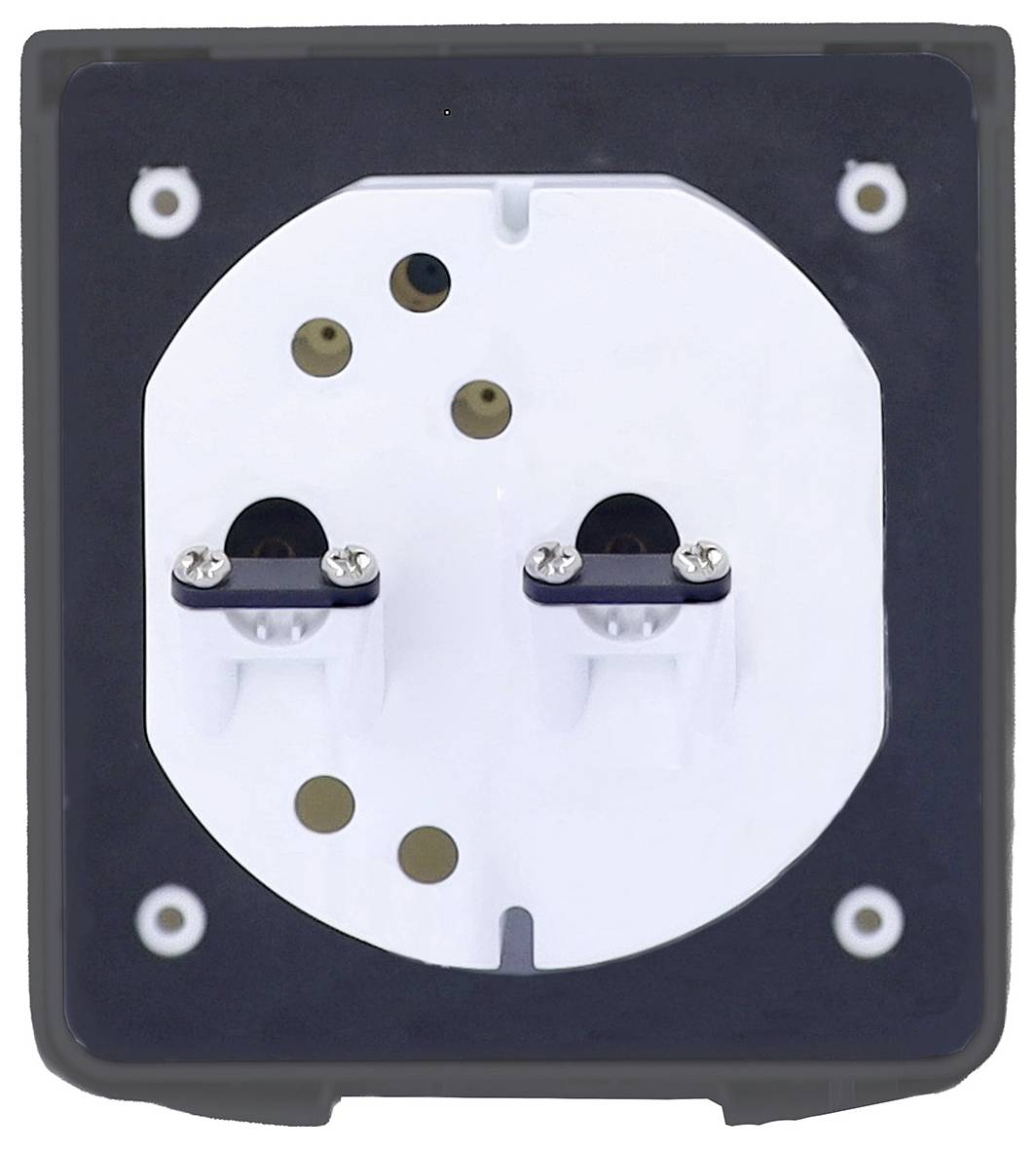 Ein moderner an der Wand montierter Innen-Briefkasten mit einer eleganten schwarzen Vorderseite und einem weißen hinteren Bereich.