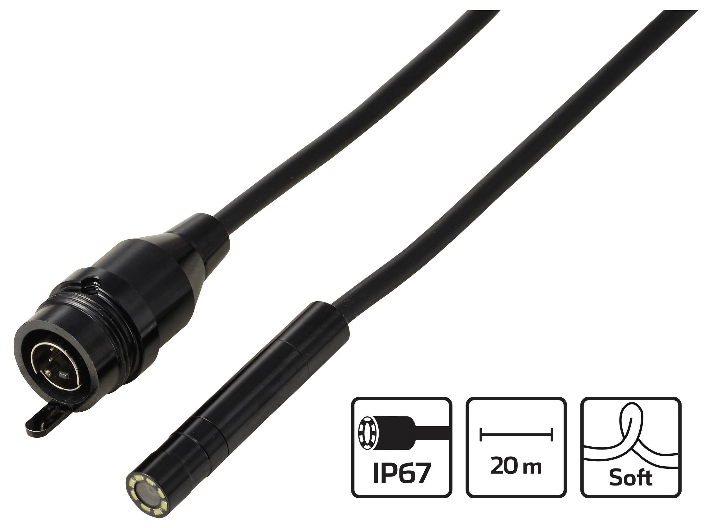 VOLTCRAFT BS-805 Kamera-Kabel Sonden-Ø 8mm 20m Hochauflösend, LED-Beleuchtung, Wasserdicht