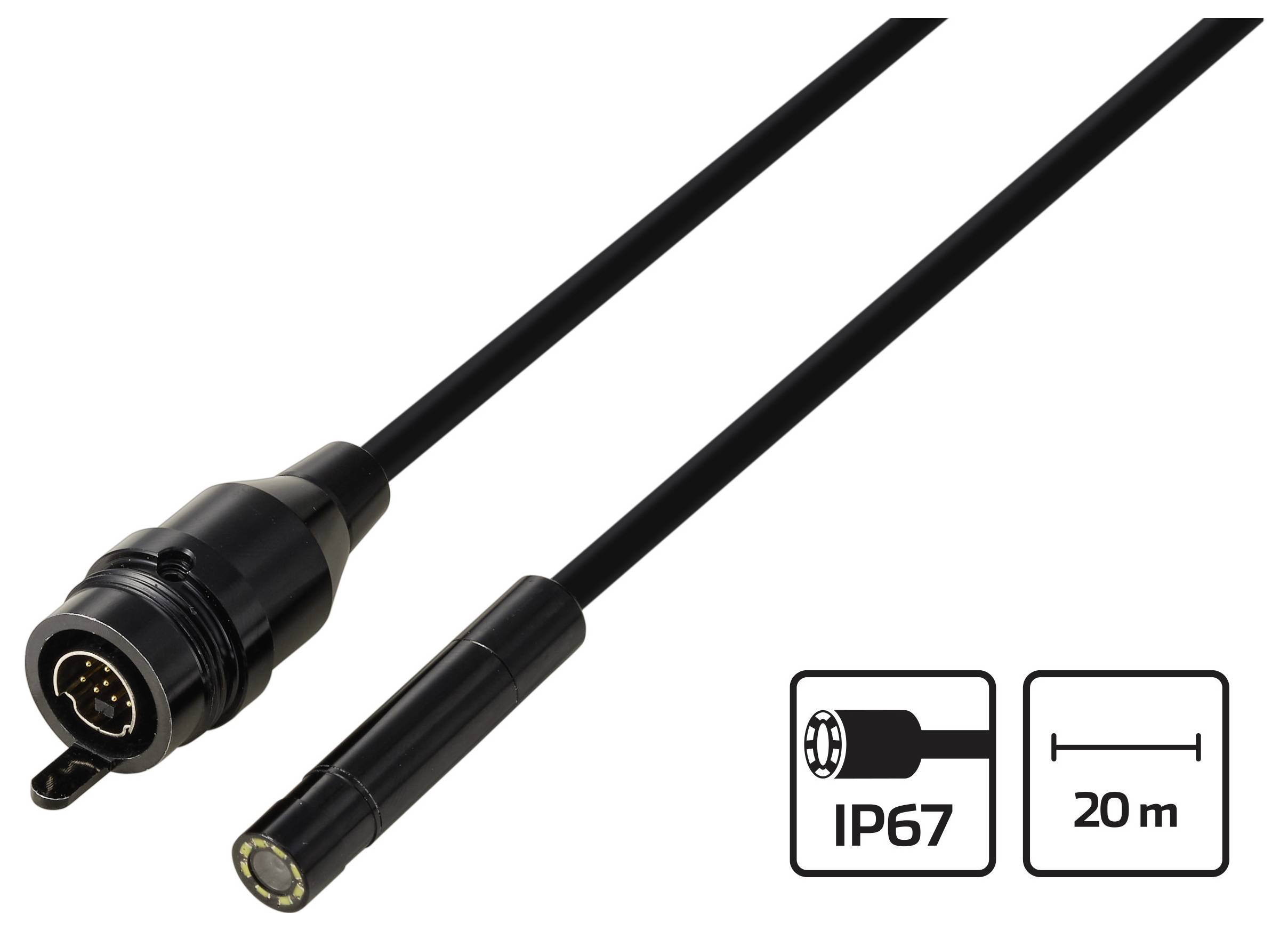 VOLTCRAFT BS-806 Kamera-Kabel Sonden-Ø 8mm 20m Hochauflösend, LED-Beleuchtung, Wasserdicht