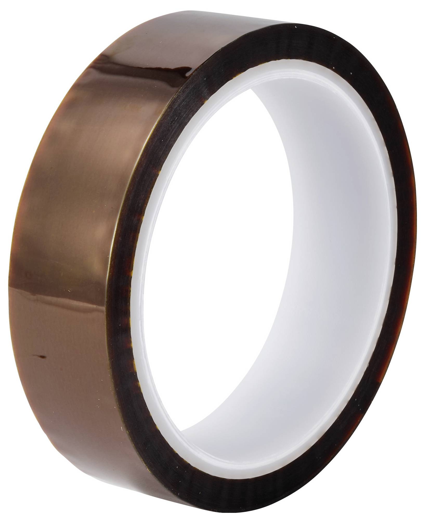 Eine Rolle braunes Klebeband mit schwarzumrandetem weißem Innenkern, gezeigt auf einem einfachen Hintergrund.