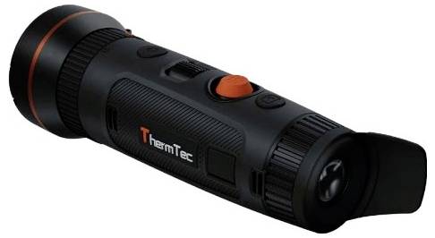 Ein tragbares schwarzes Wärmebild-Gerät mit dem Logo „ThermTec