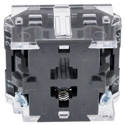 Ein rundes elektrisches Steckverbindersystem mit fünf Stiften, umgeben von einem schwarzen und blauen Gehäuse.