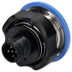 Elektrofahrzeug-Ladevorrichtung mit weißem Gehäuse und einem rot-grauen Stecker. Der Text 