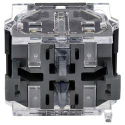Ein gebürsteter Metalldruckschalter und eine sechskant Schraubenmutter, typischerweise in elektronischen Geräten für Ein-/Ausschalter verwendet.