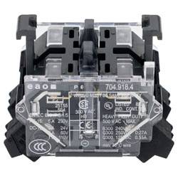 „EAO-Schaltkontaktblock 704.918.4, zeigt elektrische Spezifikationen und Zertifizierungen an, geeignet für Industrieanwendungen.