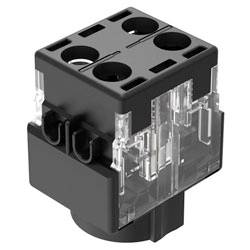 Ein würfelförmiges elektronisches Bauteil mit mehreren Anschlüssen und transparenter Oberseite, das wahrscheinlich für Industrie- oder Elektronikanwendungen verwendet wird.