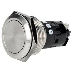 Ein metallischer Druckschalter mit Gewinde-Grundplatte, konzipiert für die Paneelmontage und Steuerschaltungen.