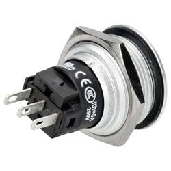Metallischer Druckschalter mit CE- und UL-Zertifizierungen, Nennstrom 5A, 250V.