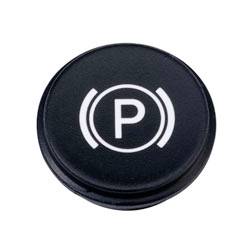 Black circular button with a white 'P' inside a circle symbol, representing a parking brake function.