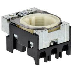 Quadratischer mechanischer Drehgeber mit Metallgehäuse oben und dunkler Kunststoffbasis, konzipiert zur Montage auf elektronischen Leiterplatten.