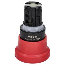 Ein Kunststoff-Verbindungsstecker mit einer roten Kappe und gelbem Gehäuse, auf dessen Seite der Code 704.683-JA aufgedruckt ist.