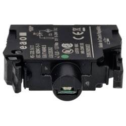 Ein schwarzes elektronisches Bauteil mit Beschriftungen und Symbolen für Konnektivität und Spezifikationen.