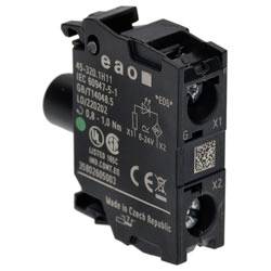 Eine schwarze elektrische Komponente mit der Bezeichnung „eao