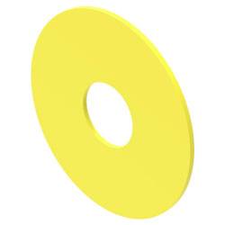 A bright yellow, flat, round disc with a central hole, resembling a CD or donut shape.