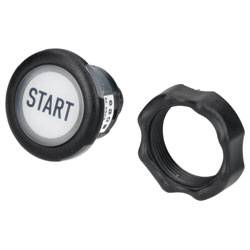 Ein runder Knopf mit der Aufschrift „START