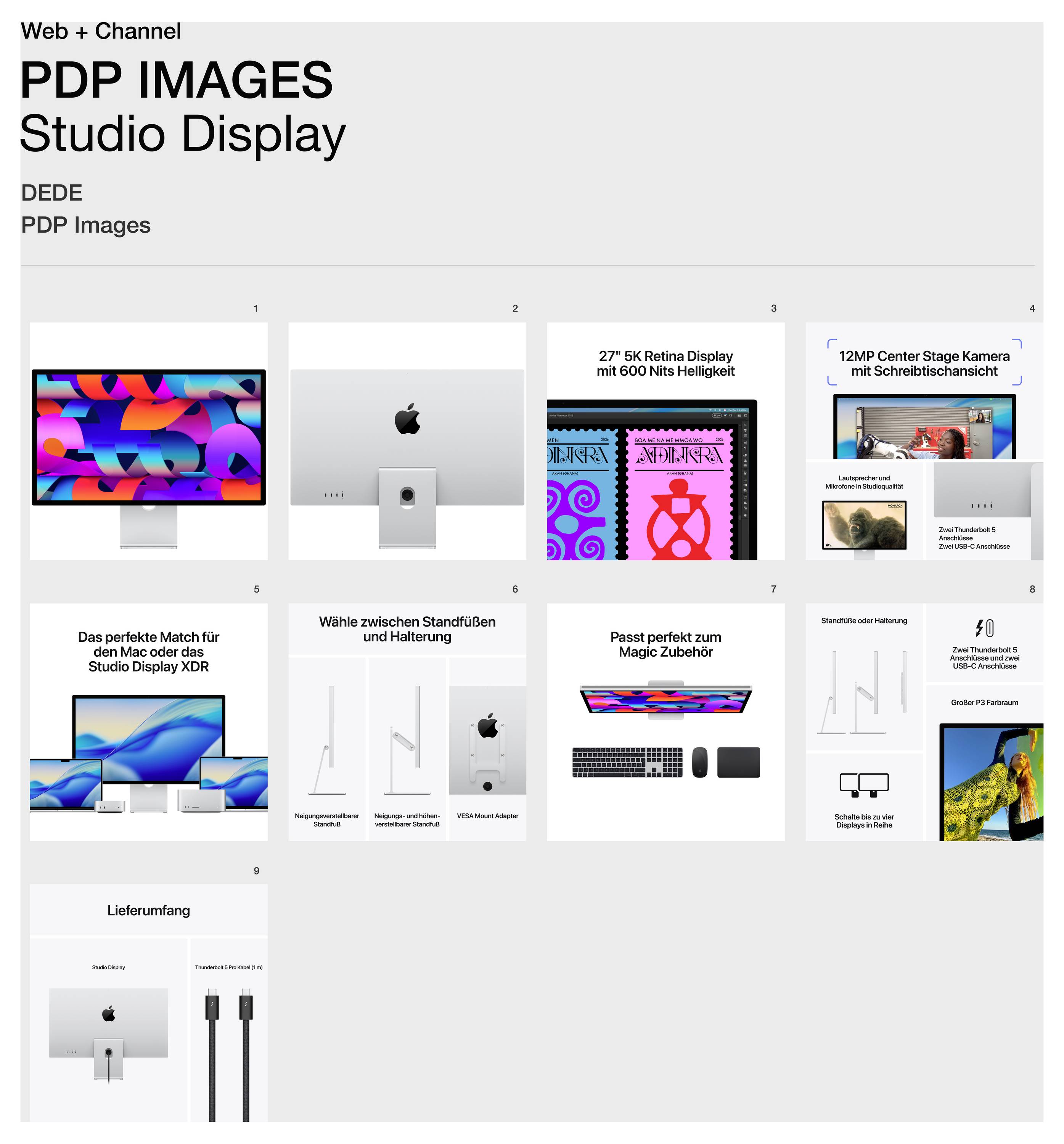 'PDP IMAGES Studio Display' zeigt Produktbilder eines Apple Studio Displays mit 27