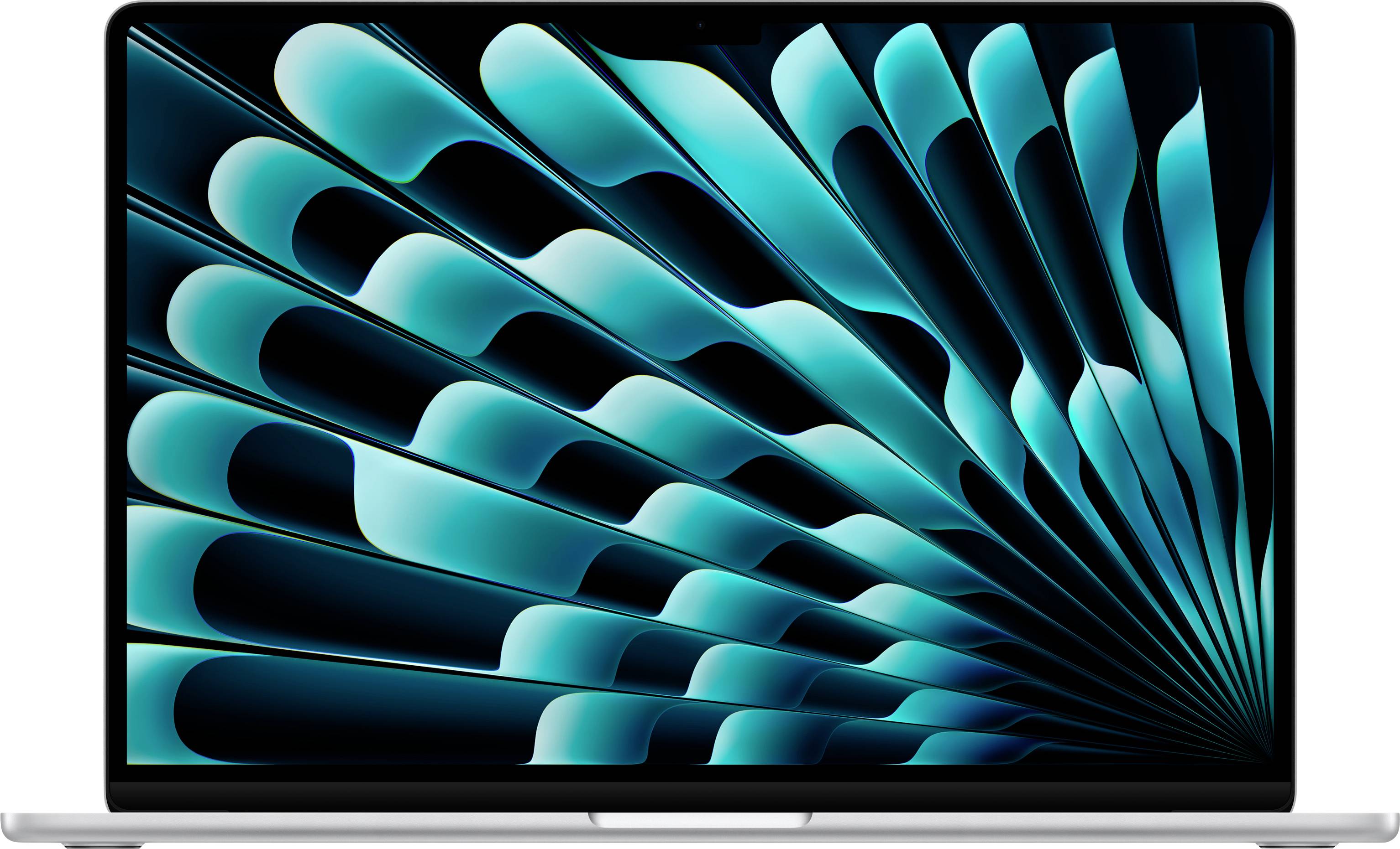 Ein Laptop-Bildschirm zeigt ein abstraktes Design mit blaugrünen und schwarzen gekrümmten Mustern in einem radialen Layout, das Bewegung und Tiefe suggeriert.