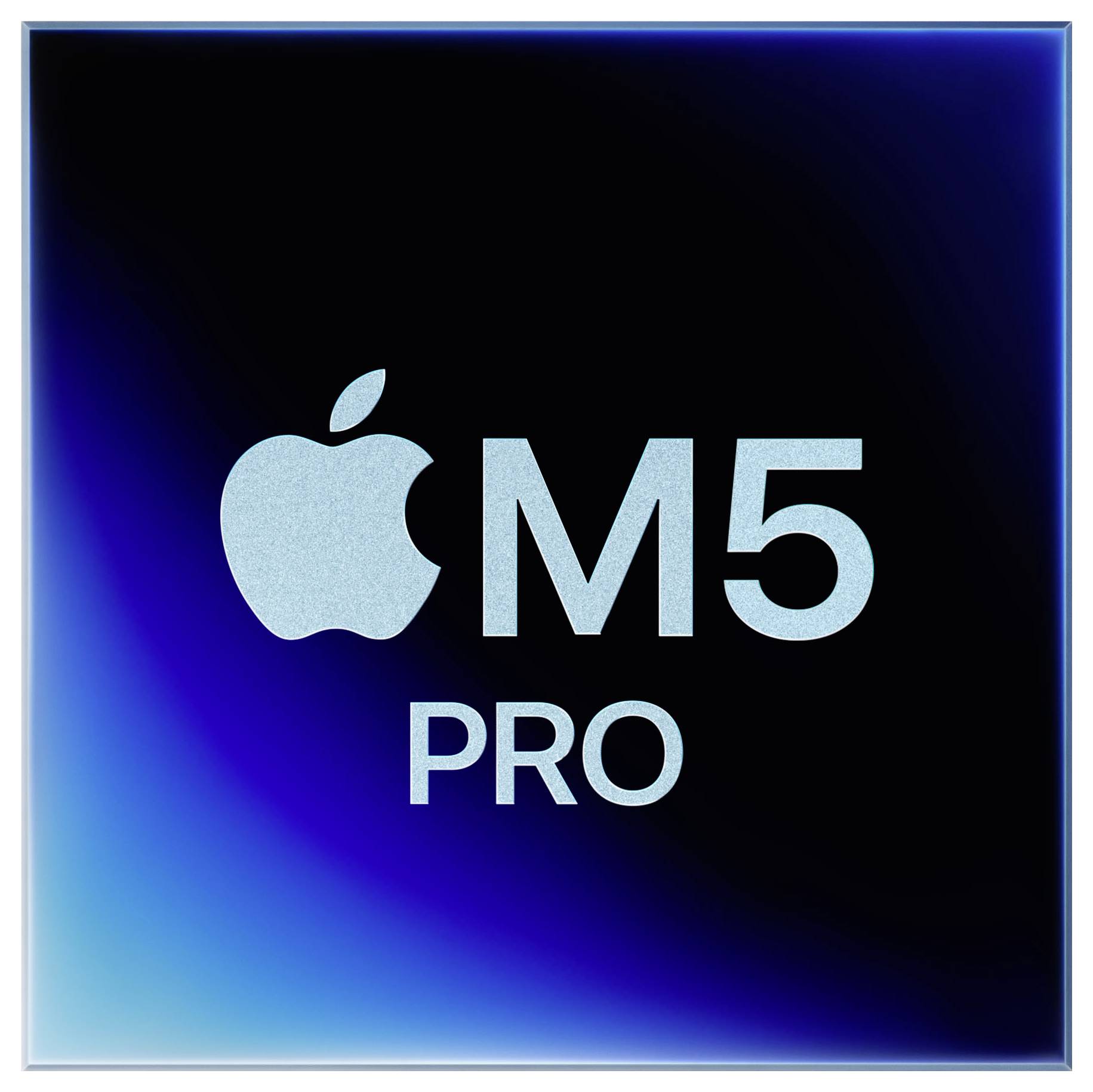 'Apple M5 Pro'-Logo auf blauem Hintergrund.