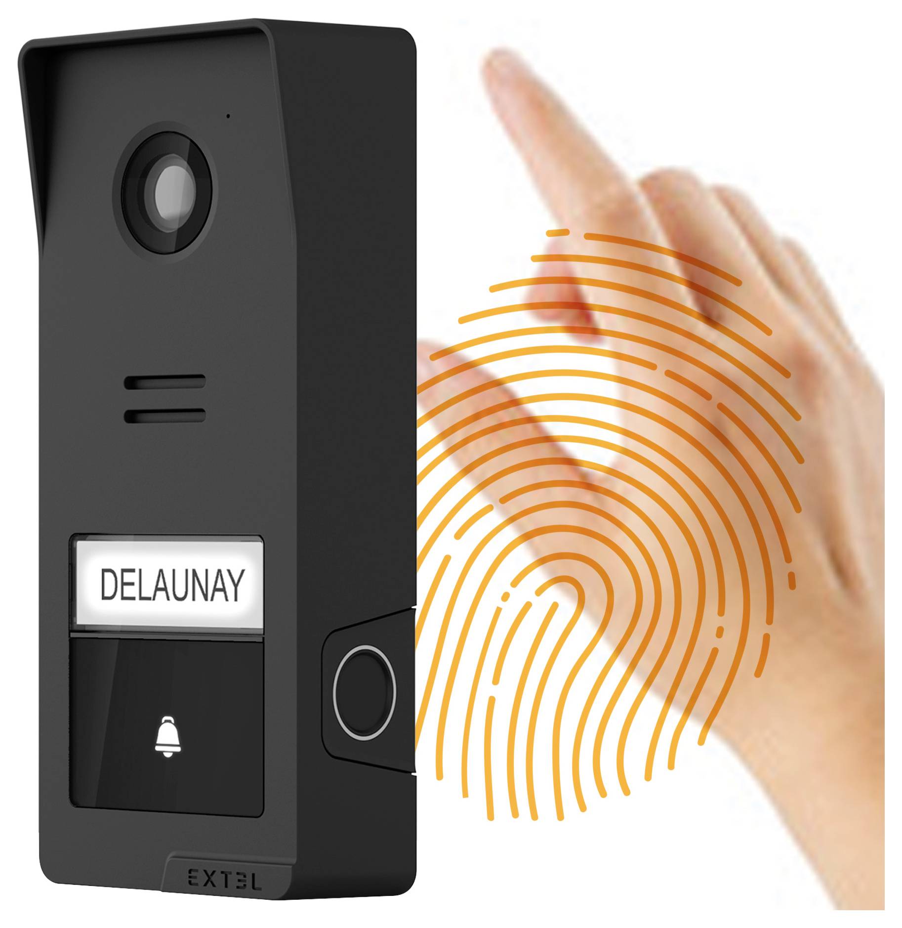 Eine schwarze Video-türklingel mit der Aufschrift „DELAUNAY