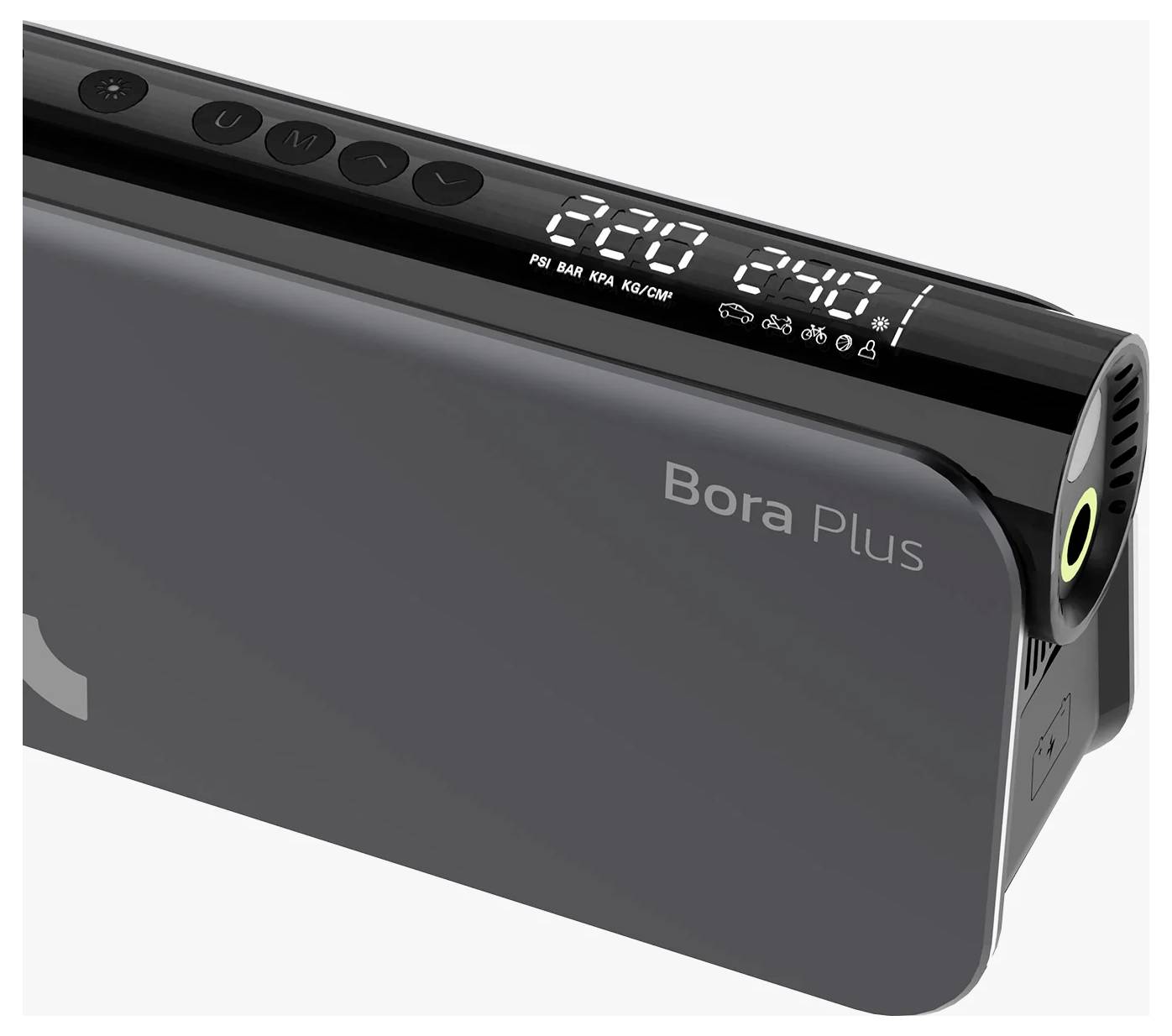 Digitaler Luftkompressor oder Reifenaufpumper mit der Bezeichnung „Bora Plus