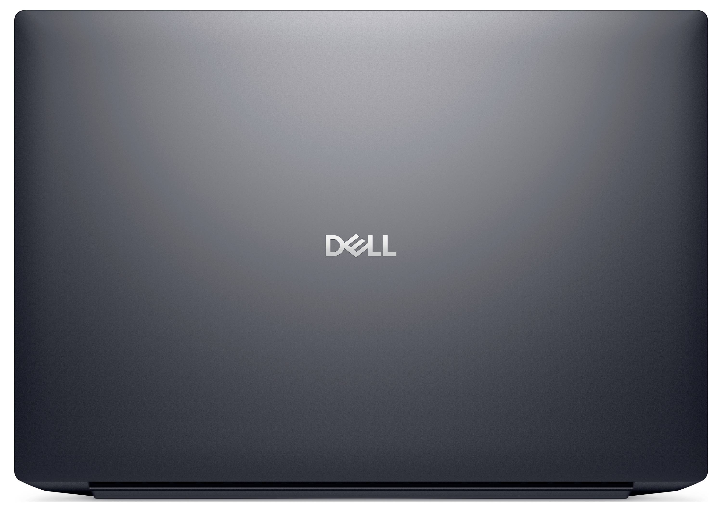 Ein geschlossener Dell-Laptop mit dem Markenlogo auf dem Deckel und einer schlanken, metallischen Oberfläche.