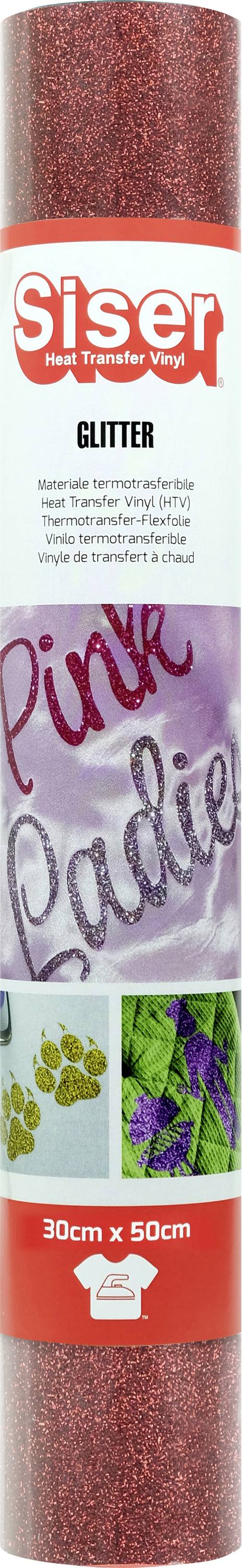 Rolle aus rotem Glitterfolienblatt mit der Bezeichnung 